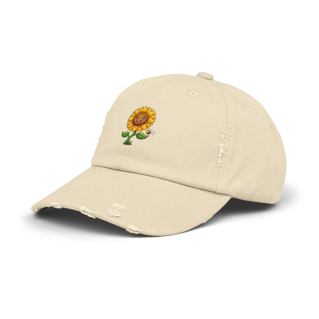 Sunflower Distressed Cap — Embroidered Cute Sunflower Baseball Hat